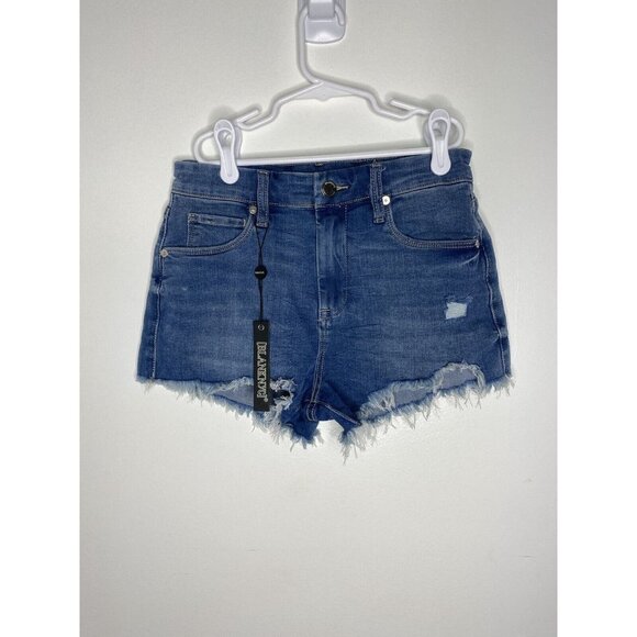Blank NYC Womens 25 Medium‎ Wash Mid Rise Distressed Frayed Wedge Jean Shorts - Picture 2 of 6
